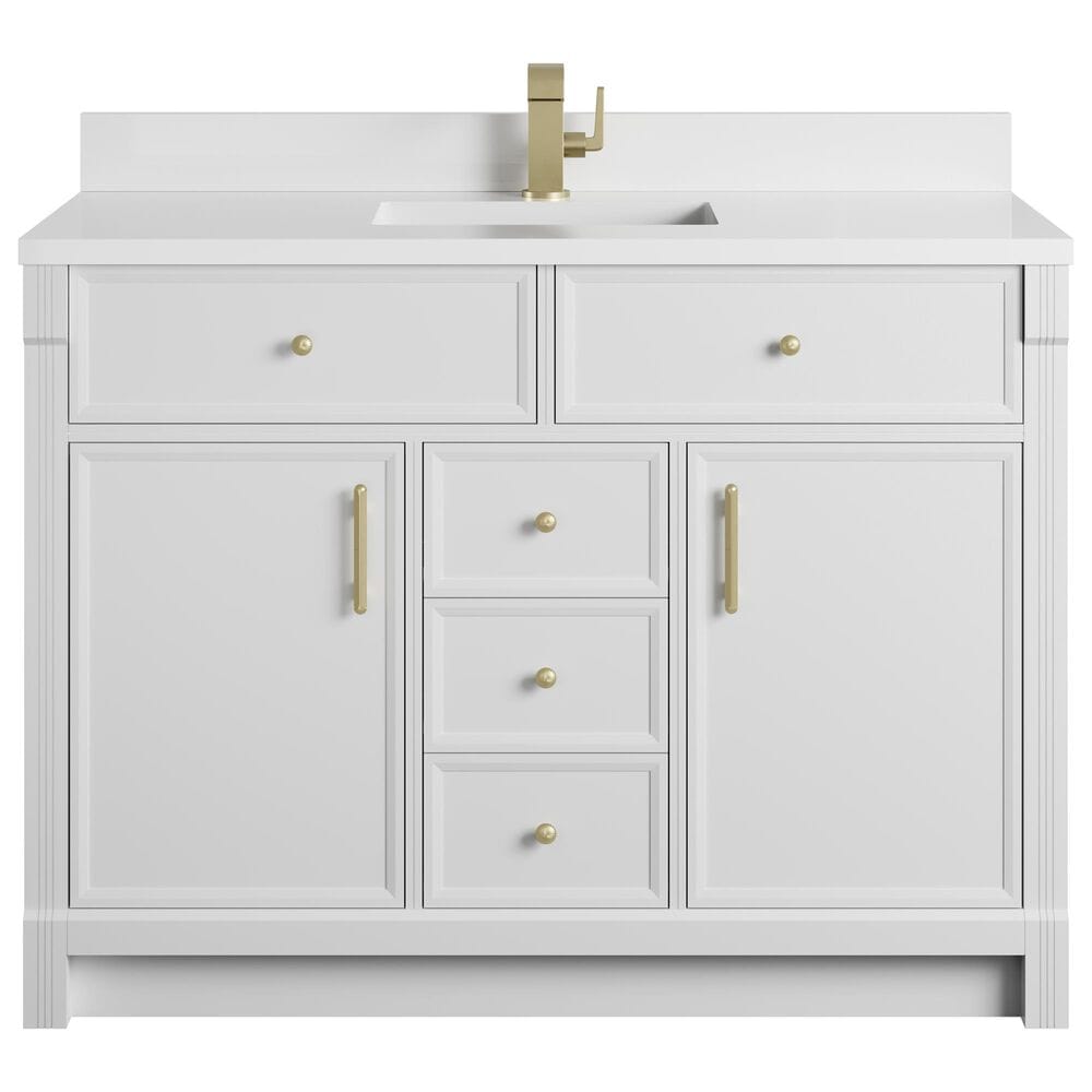 James Martin Bellshire 48" Single Bathroom Vanity in Bright White with Single Hole 3 cm White Zeus Silestone Top and Rectangular Sink, , large