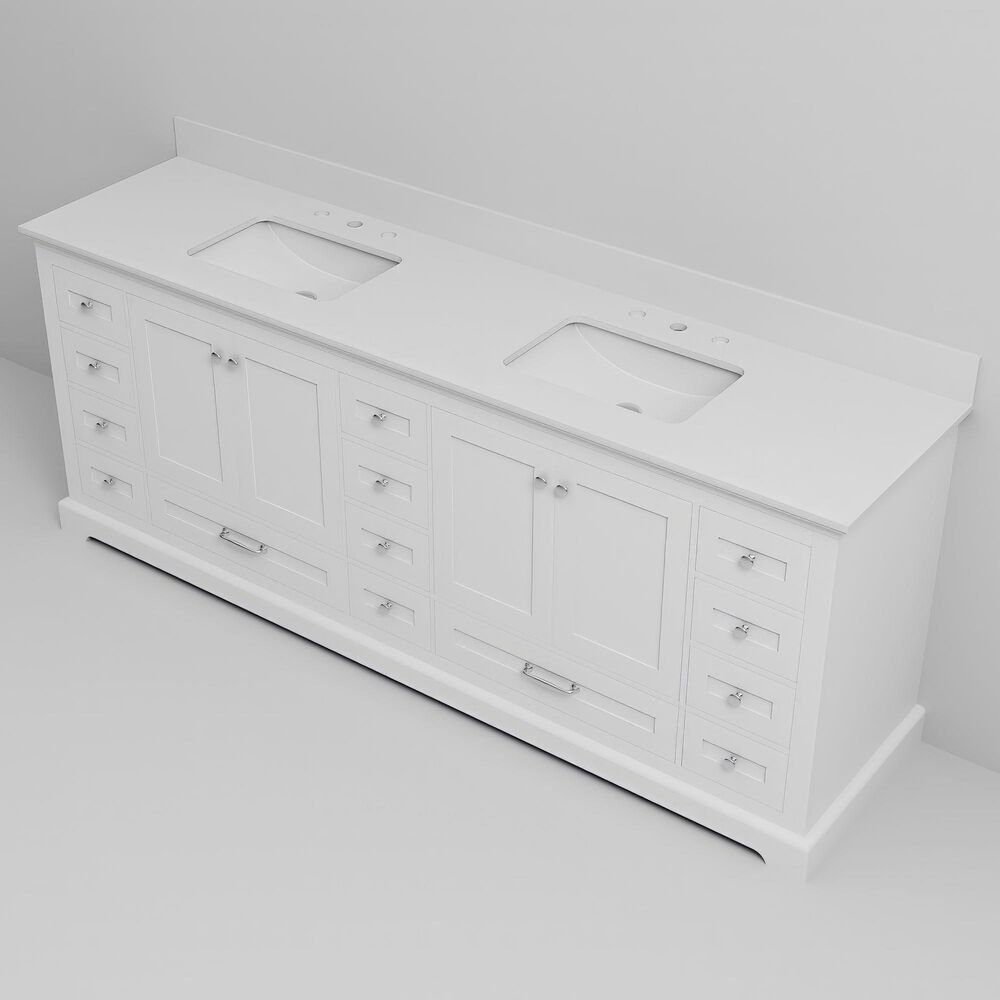 Lexora Home Dukes 84" Double Bathroom Vanity in White with 2 cm White Cultured Marble Top and Rectangular Sinks, , large