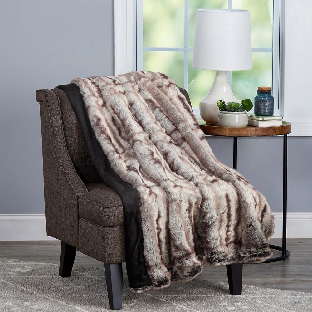Timberlake Lavish Home Faux Chinchilla Fur Blanket in Striped | NFM