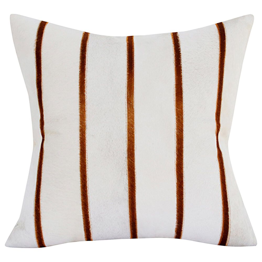 L.R. Home 18" x 18" Stripe Faux Cowhide Throw Pillow in Ivory and Brown, , large
