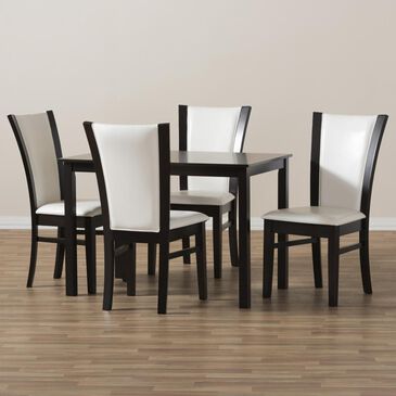 Baxton Studio Adley 5-Piece Dining Set in White and Dark Brown, , large