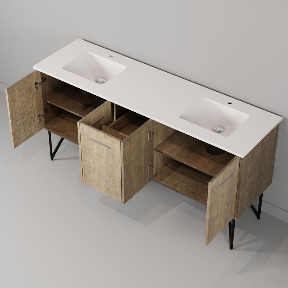 Lexora Home Lancy 72" Double Bathroom Vanity in Rustic Acacia with 2 cm White Quartz Top and Rectangular Sinks, , large