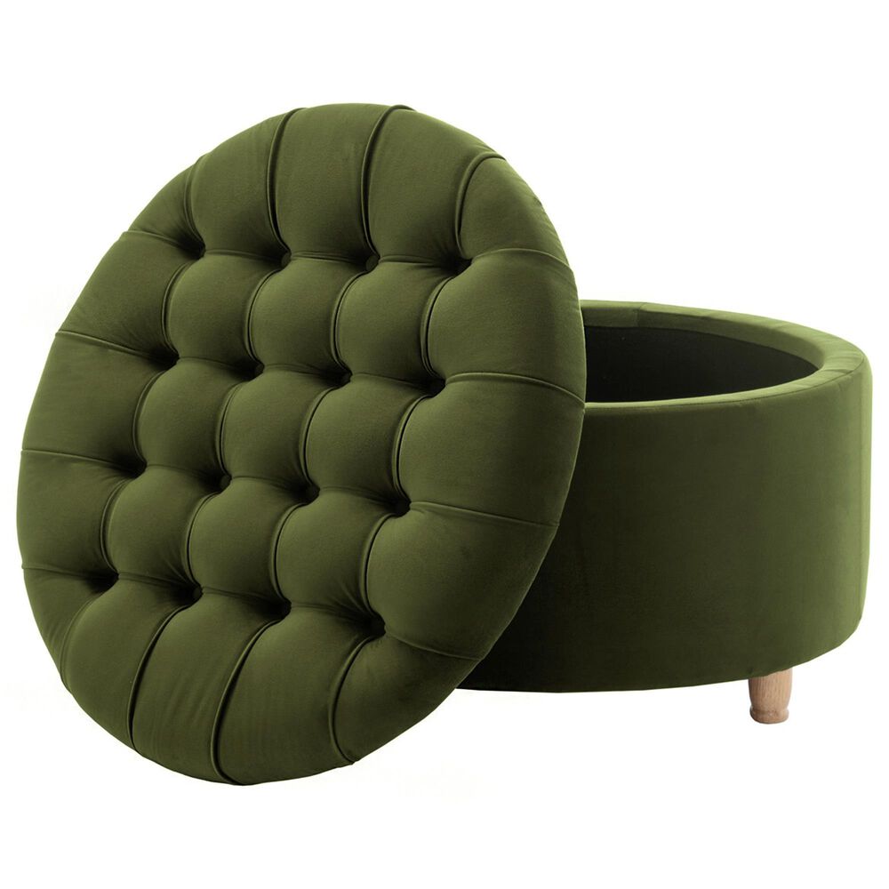 Regency Global Sourcing Knight 28" Round Storage Ottoman in Emerald Green, , large