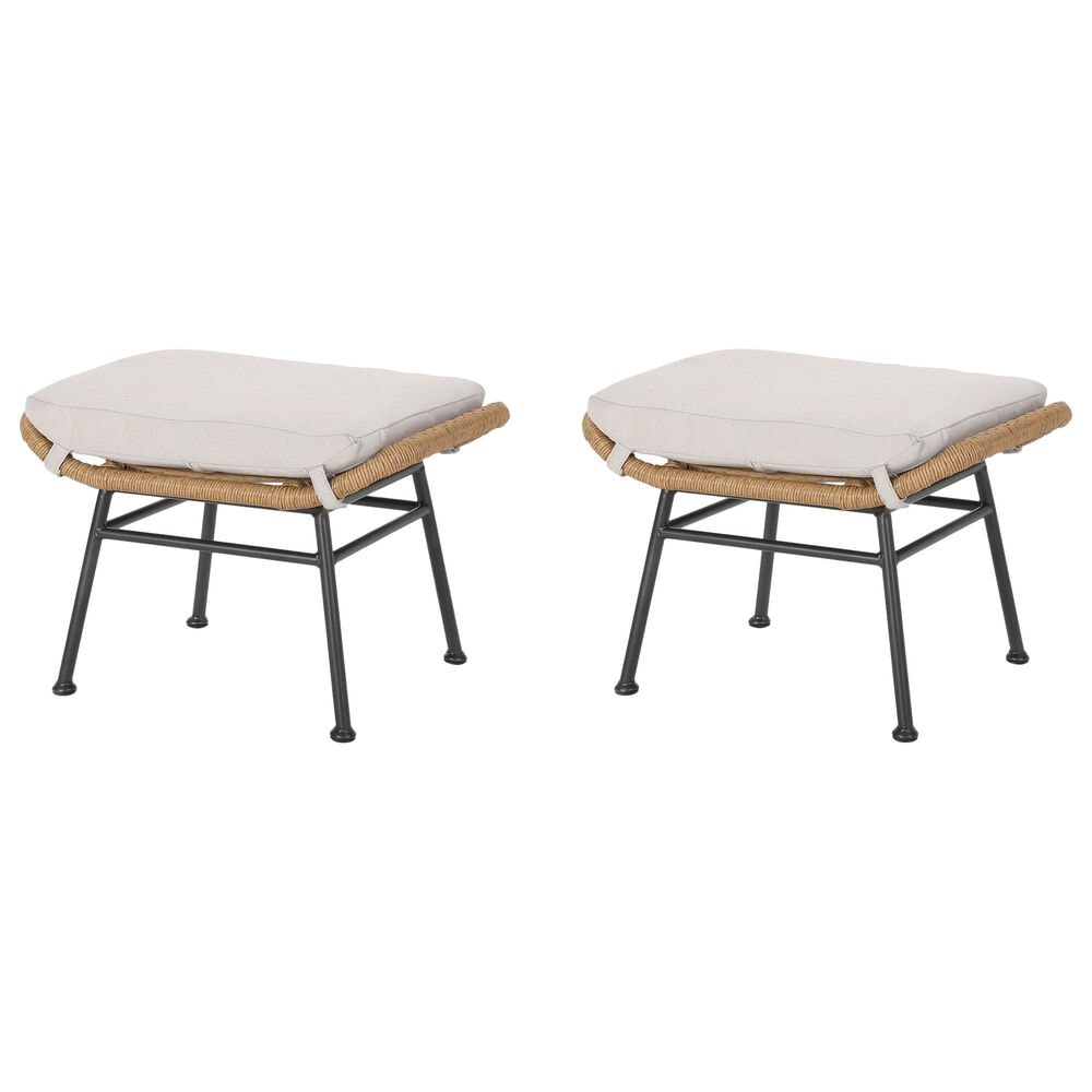 Hearth and Haven Montana Outdoor Ottoman with Beige Cushion in Light Brown and Black (Set of 2), , large