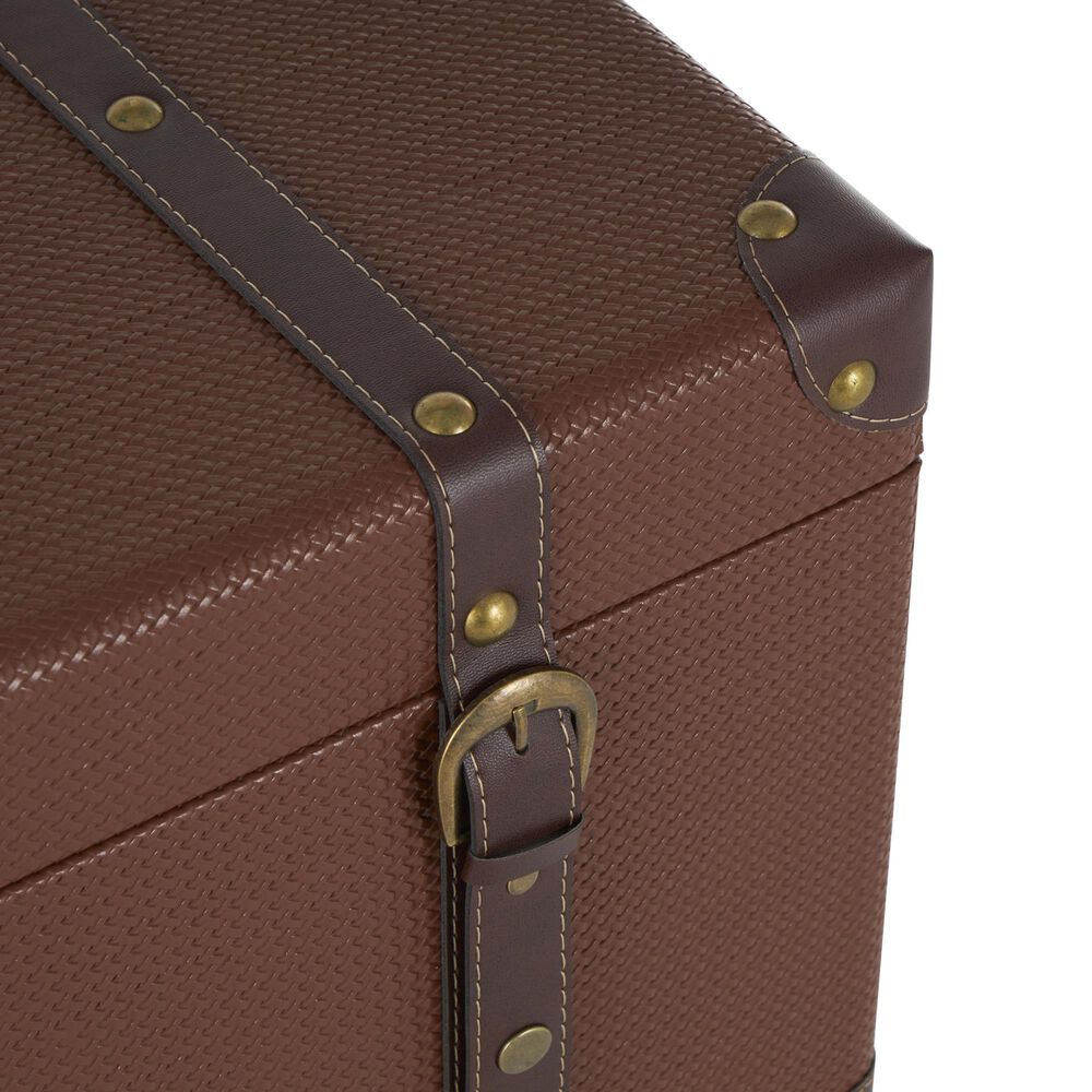 Maple and Jade 3-Piece Vintage Studded Woven Storage Decorative Trunk Set in Blue, Cream, and Maroon, , large