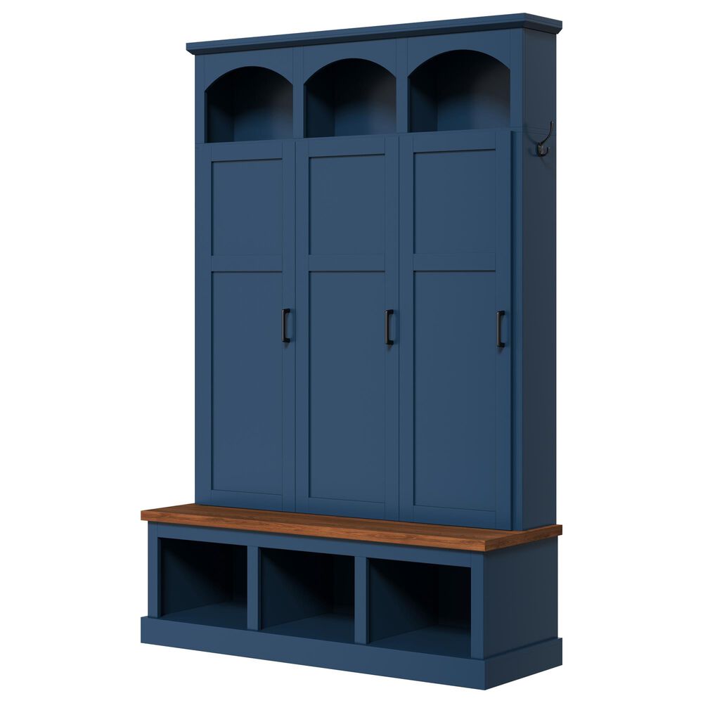 HOMLUX 5-Hook Hall Tree with 3 Hidden Storage in Blue and Walnut, , large