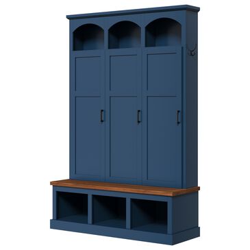 HOMLUX 5-Hook Hall Tree with 3 Hidden Storage in Blue and Walnut, , large