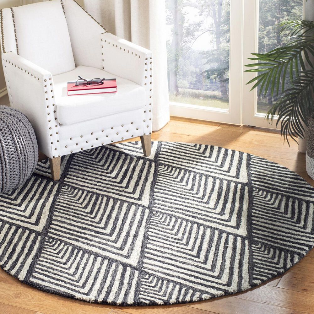 Safavieh Micro-Loop MLP151H 5&#39; Round Charcoal and Ivory Area Rug, , large