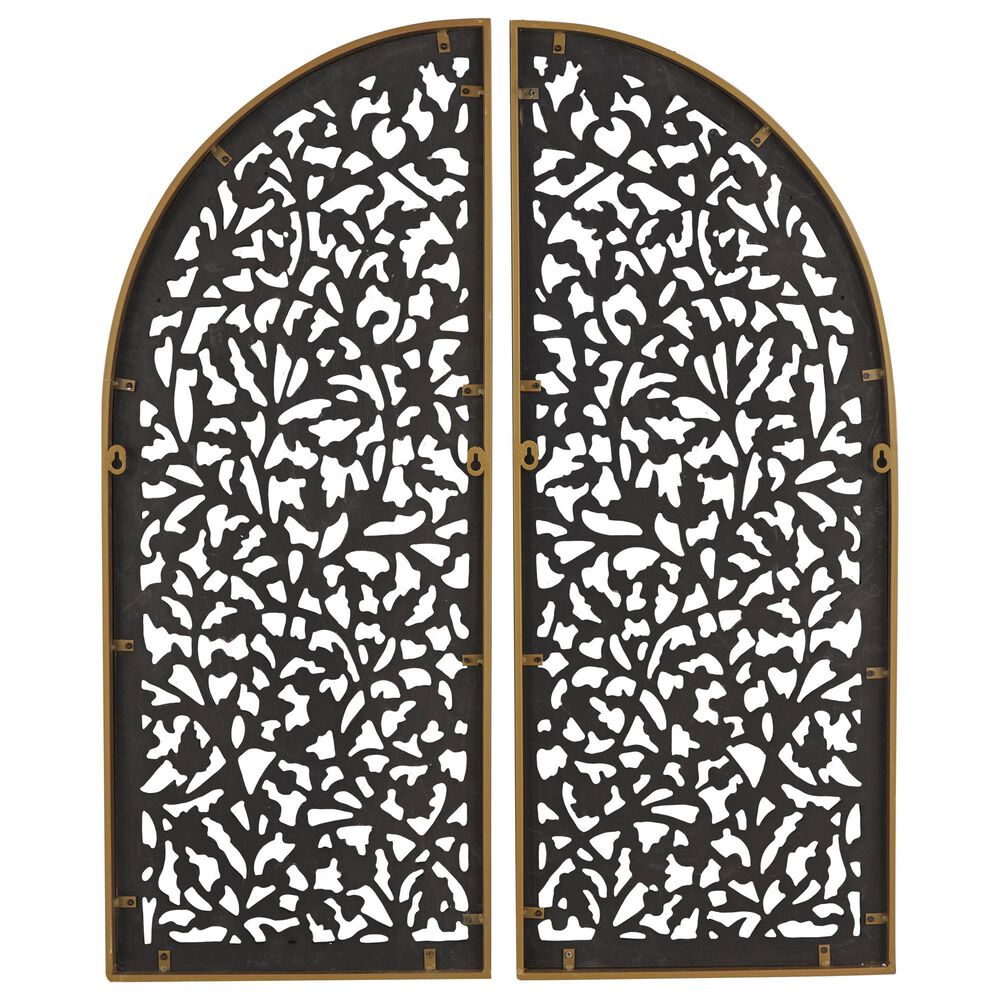 Maple and Jade 36&quot; x 15&quot; Floral Arched Wall Decor with Intricate Carvings in Brown and Whitewashed &#40;Set of 2&#41;, , large