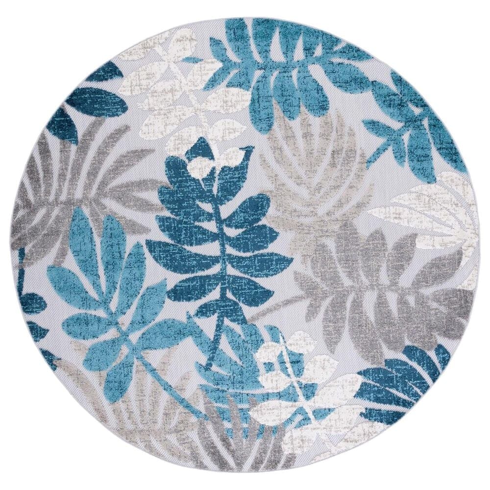 Safavieh Cabana CBN814F 6"7" Round Grey and Blue Indoor/Outdoor Area Performance Rug, , large