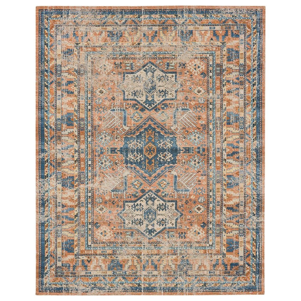 Karastan Zula Haykota 8" x 10" Terracotta and Rust Blue Area Rug, , large