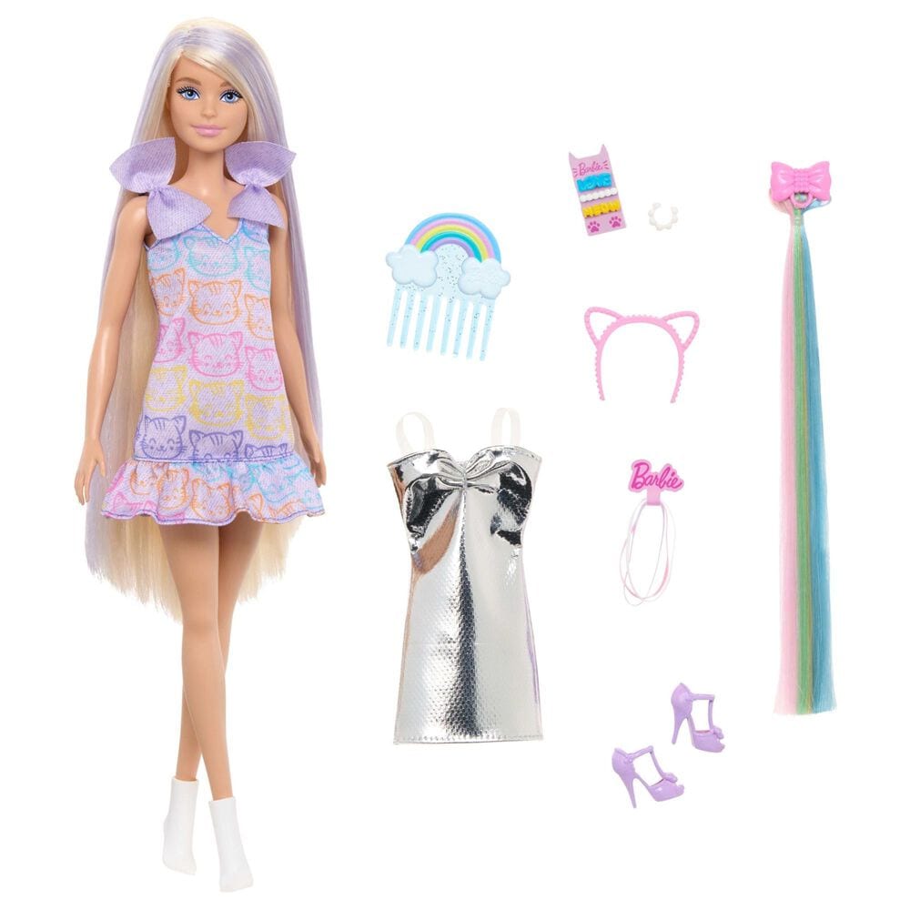 Barbie Fun &amp; Fancy Blonde Fashion Doll with Accessories in Silver, Purple and White, , large
