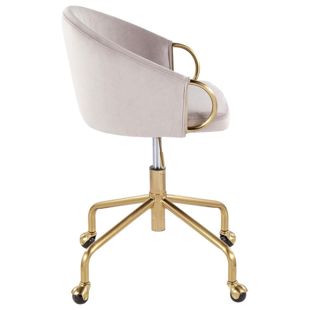 LumiSource Claire Swivel Task Chair with Silver Velvet Cushion in Gold, , large