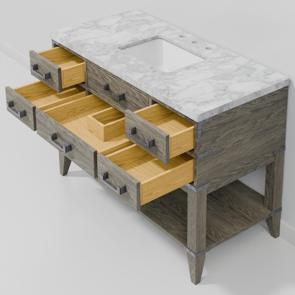 Lexora Home Norwalk 48&quot; Single Bathroom Vanity in Grey Oak with White Carrara Marble Top  and Rectangle Sink, , large