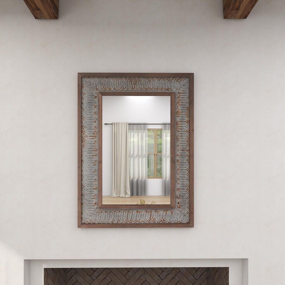 Maple and Jade 29&quot; x 39&quot; Wall Mirror in Distressed Grey and Brown, , large