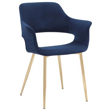 Blue River Gigi Dining Arm Chair with Blue Cushion in Gold, , large