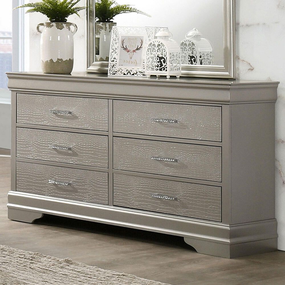 Crown Mark Amalia 6 Drawer Dresser in Champagne, , large