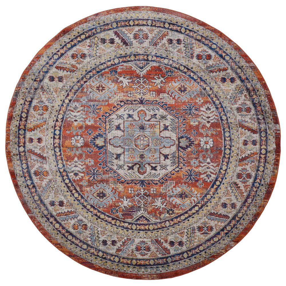 Feizy Rugs Bellini 7"10" Round Orange and Multicolor Area Rug, , large
