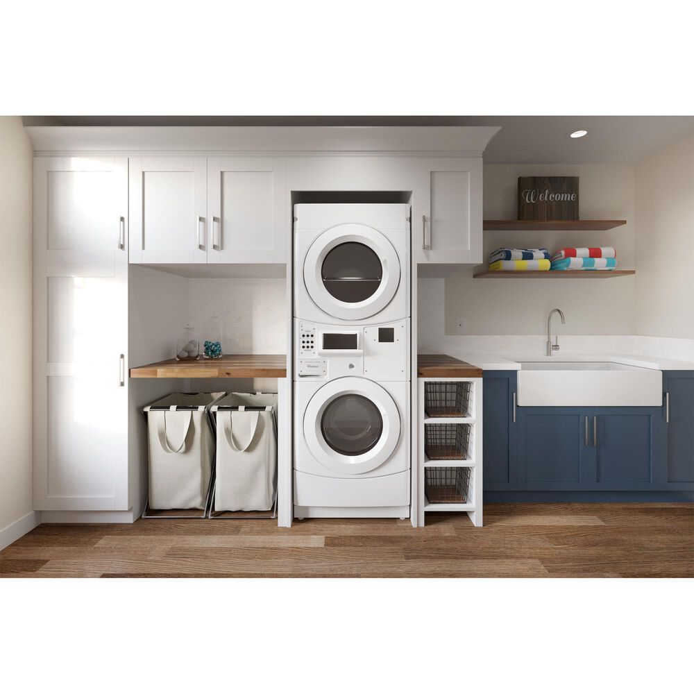 Whirlpool 3.1 Cu. Ft. Front Load Washer and 6.7 Cu. Ft. Electric Dryer Stack Laundry in White, , large