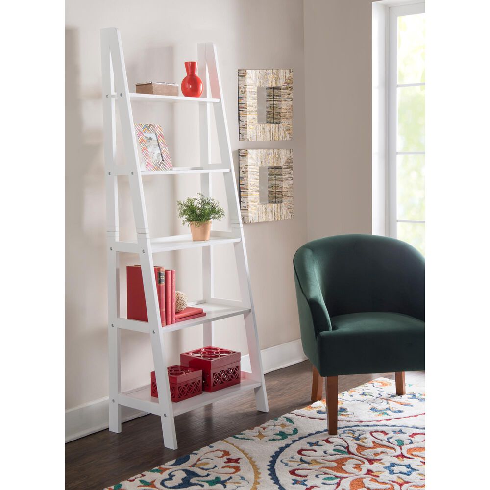 Linon Home Decor Acadia 5-Shelf Ladder Bookcase in White, , large