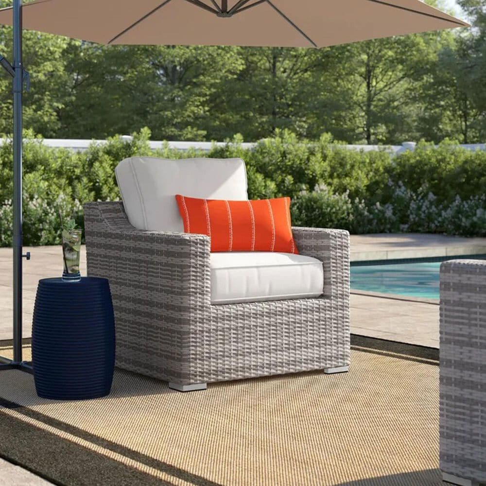 Hearth and Haven Outdoor Armchair with Curved Armrests and Gray Wicker in Cream, , large