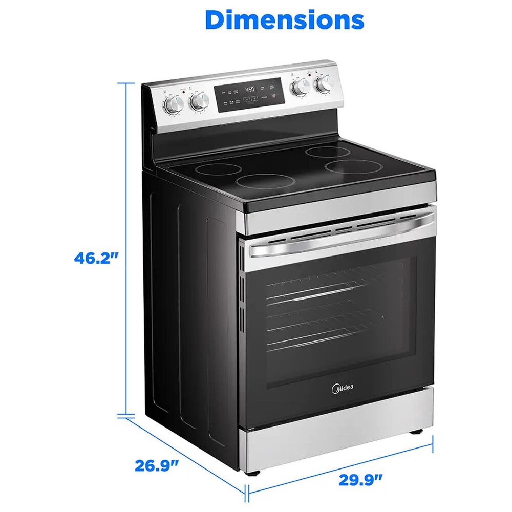 Midea 4-Piece Kitchen Package with 18.4 Cu. Ft. French Door Refrigerator and 6.3 Cu. Ft. 4-Element Freestanding Electric Range in Stainless Steel, , large