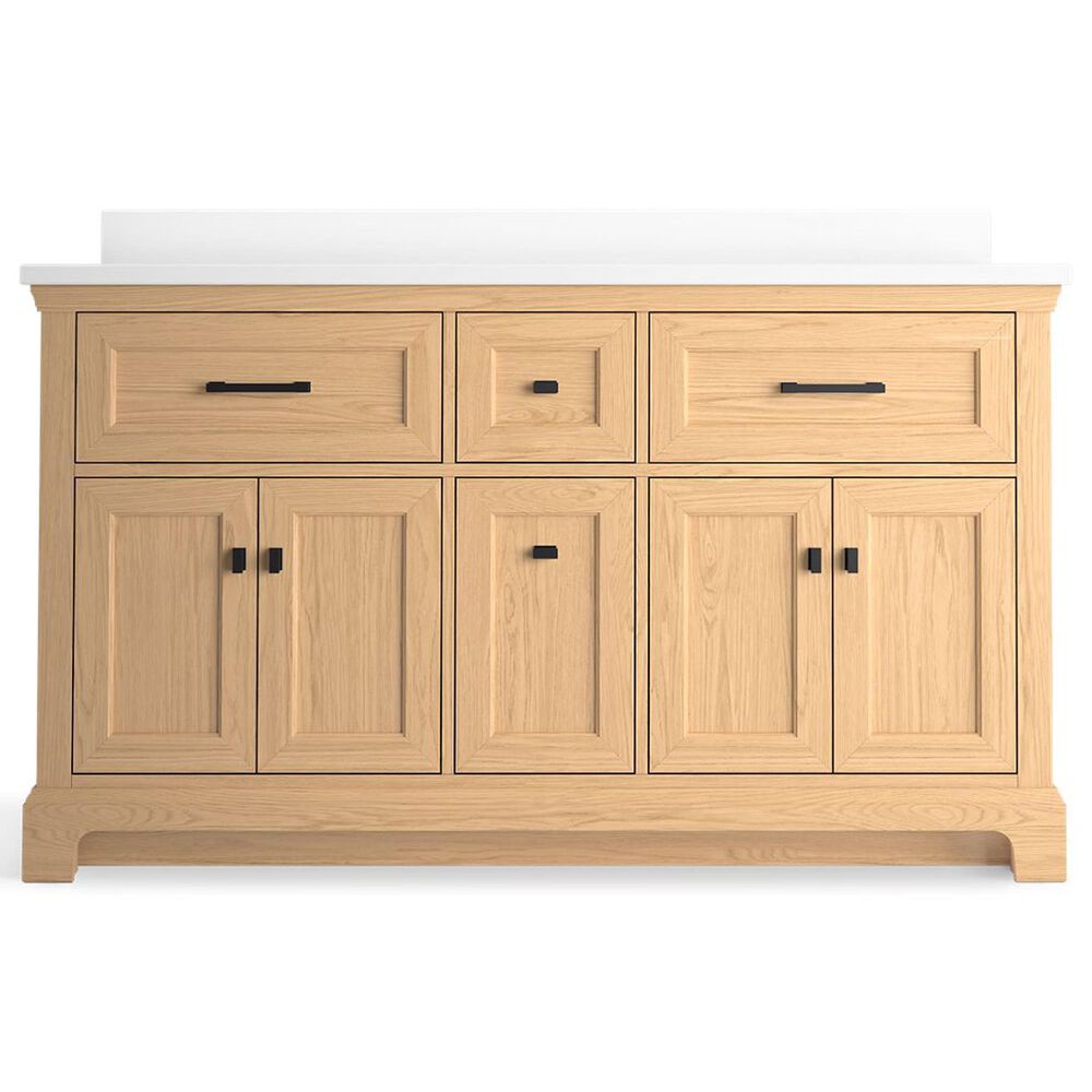 Kohler Charlemont 60&quot; Double Bathroom Vanity in Light Oak with 3 cm White Quartz Top and Rectangular Sinks, , large