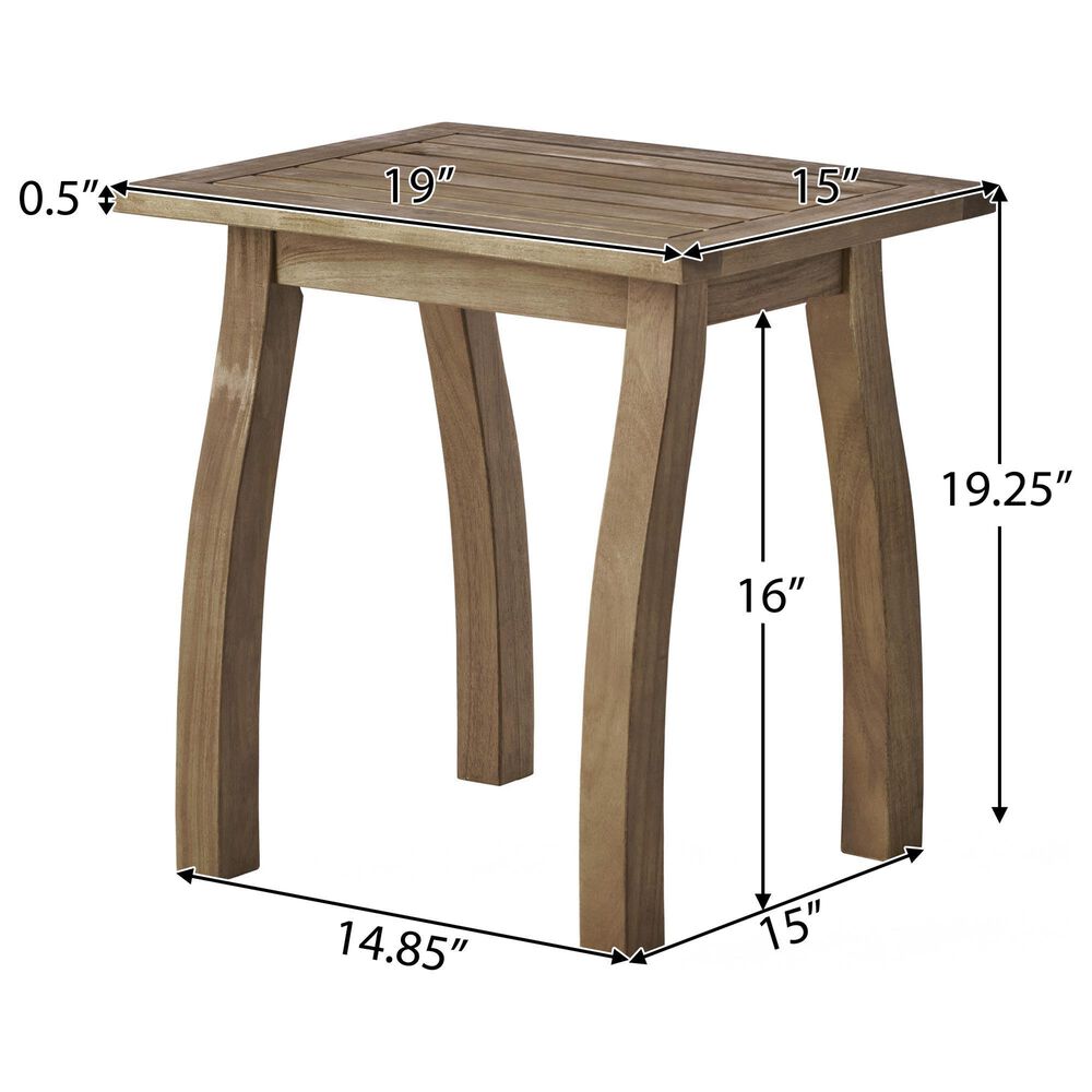 Hearth and Haven Selma Outdoor End Table with Slatted Top and Curved Legs in Natural Stained, , large