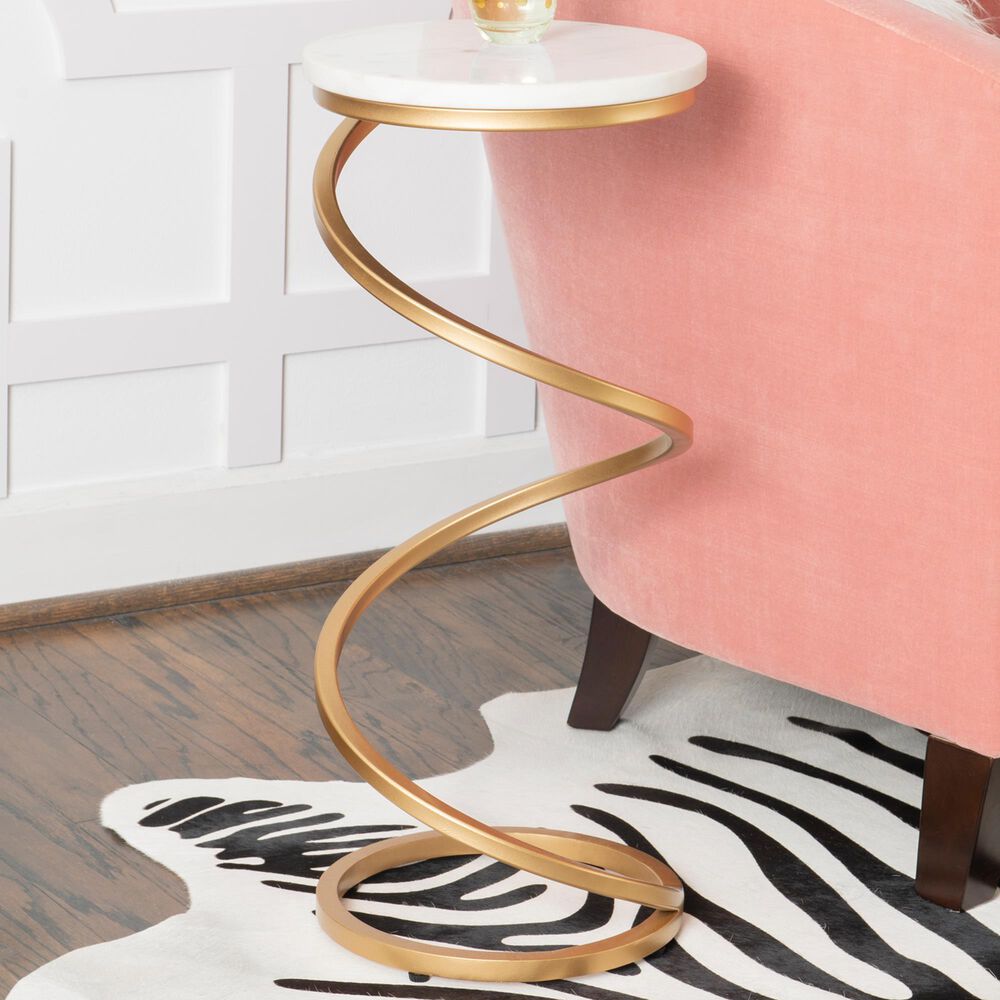 Linon Home Decor Rian Spiral Drink Table in Gold and White, , large