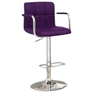Furniture of America Danstenn Swivel Bar Stool with Purple Cushion in Chrome, , large