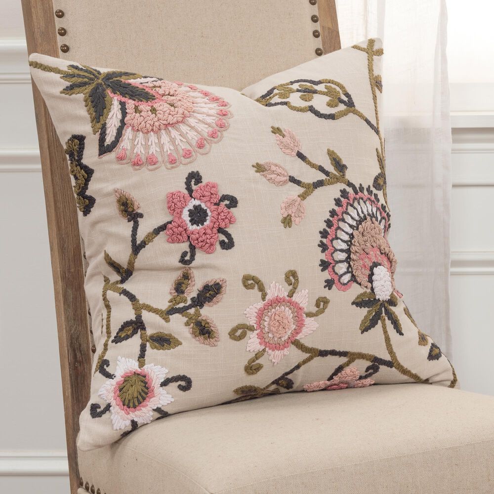 Rizzy Home Floral 20&quot; Poly Filled Pillow in Ivory, , large