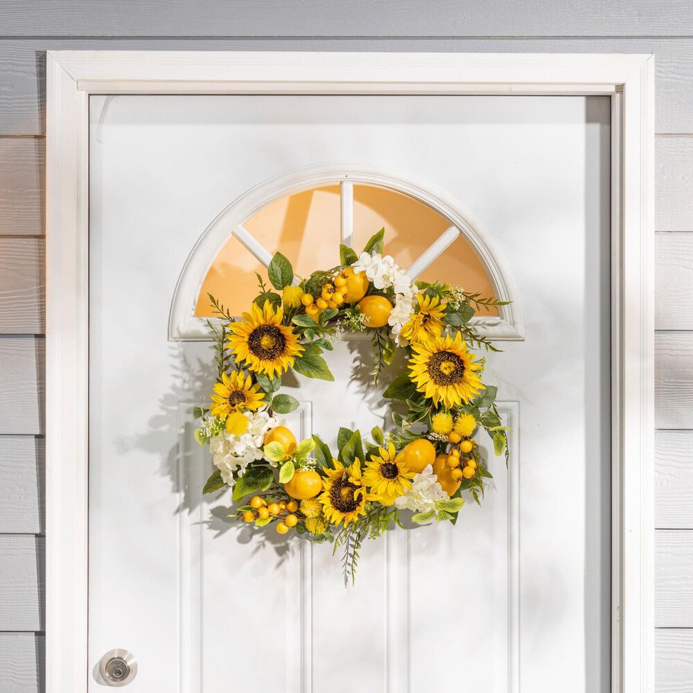 The Gerson Company 22&quot; Sunflower and Lemon Wreath in Yellow, , large