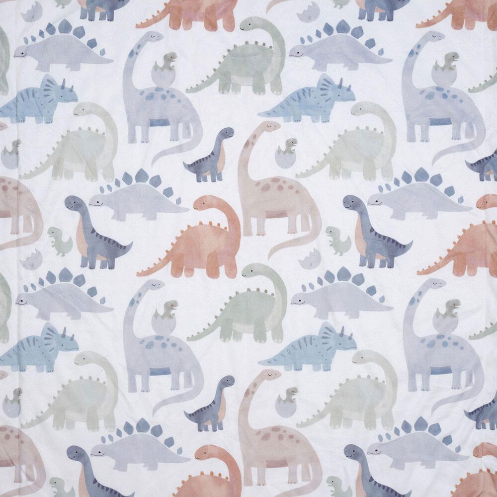 Lambs &amp; Ivy Dino-Might Baby Blanket in White, Gray and Blue, , large