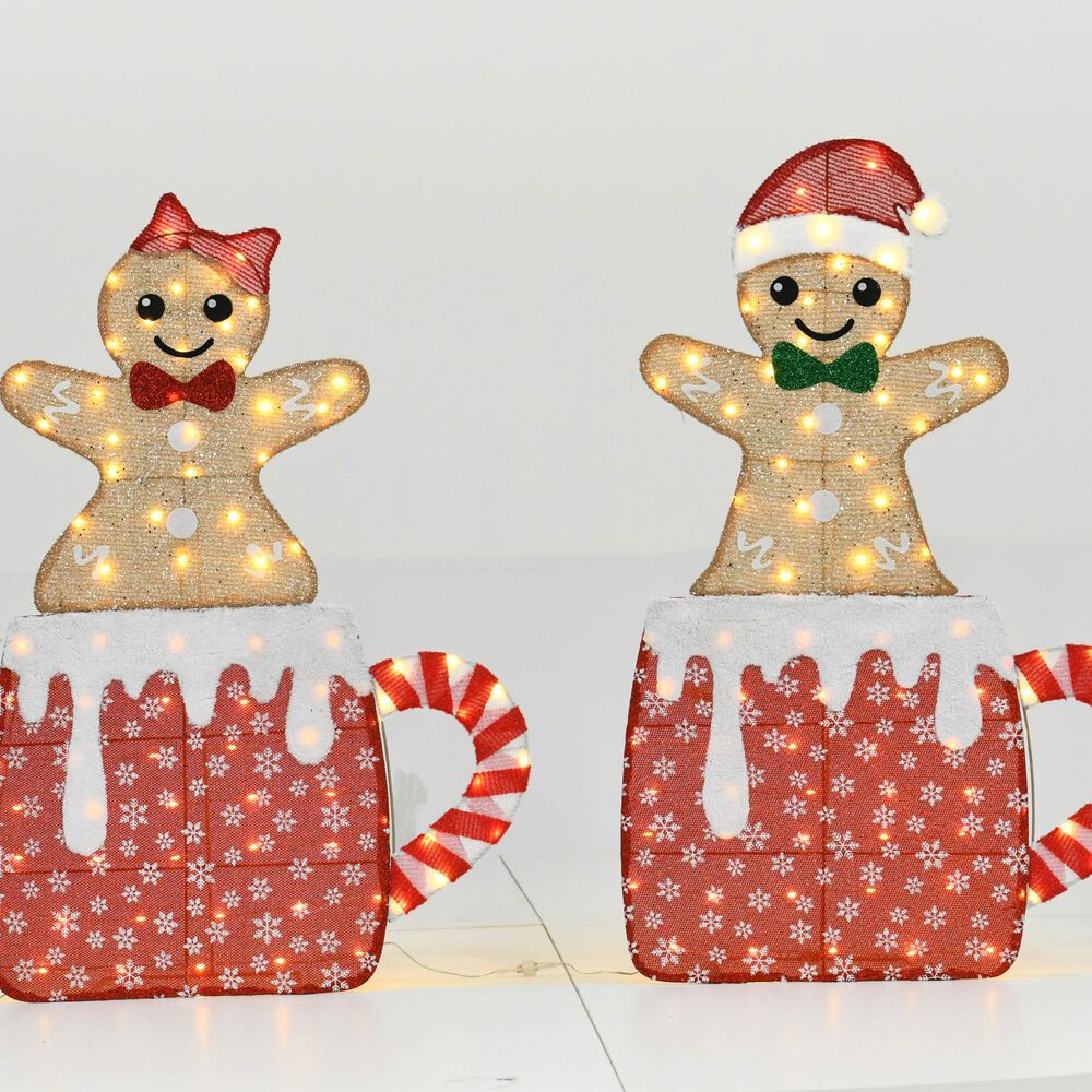 HOMLUX 2-Piece Gingerbread Man Gift Box with LED Lights in Champagne, , large