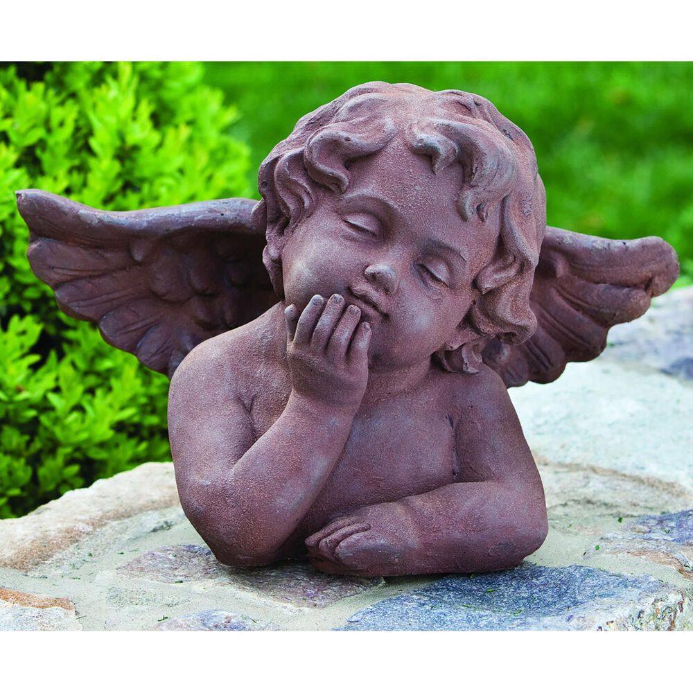 Alfresco Home Putto Thinking Statuary in Antique Rust, , large