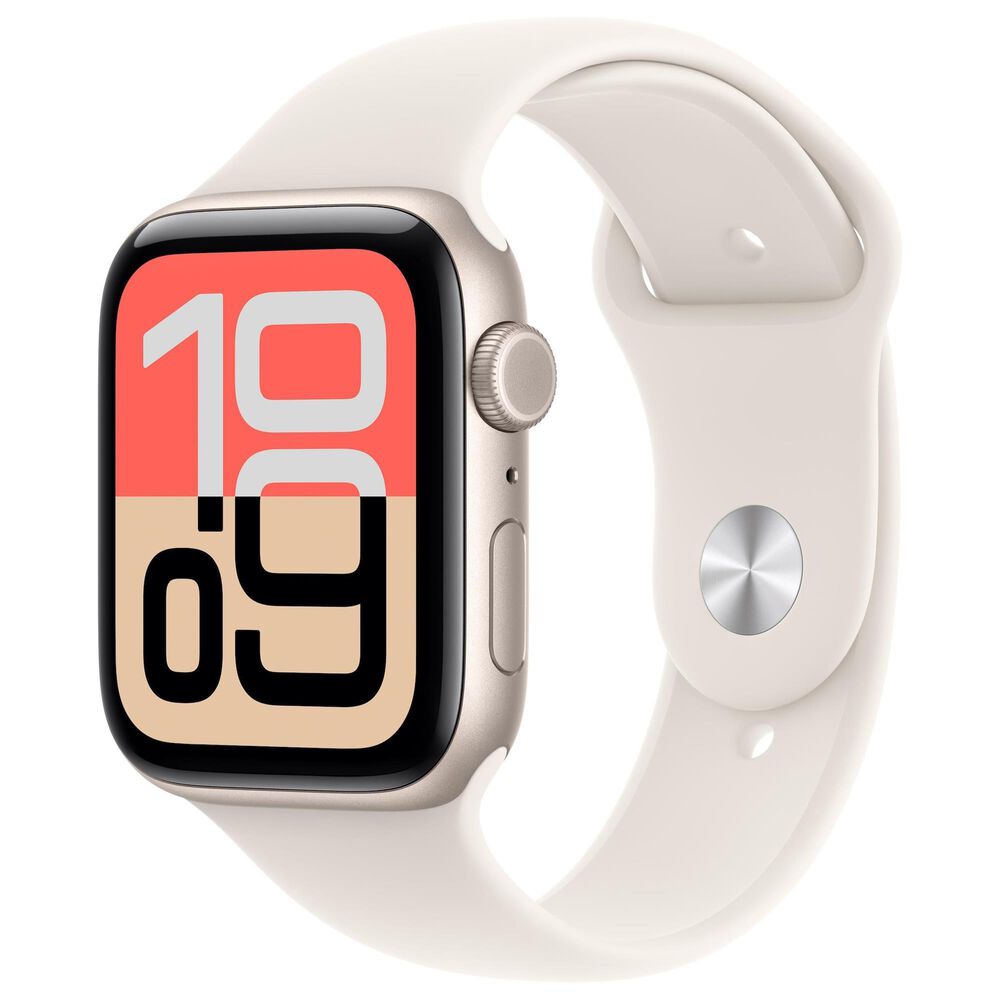 Apple Watch SE 3 (GPS+Cellular) 44mm Aluminum Case with Sport Band - M/L in Starlight and 2-Year AppleCare+, , large