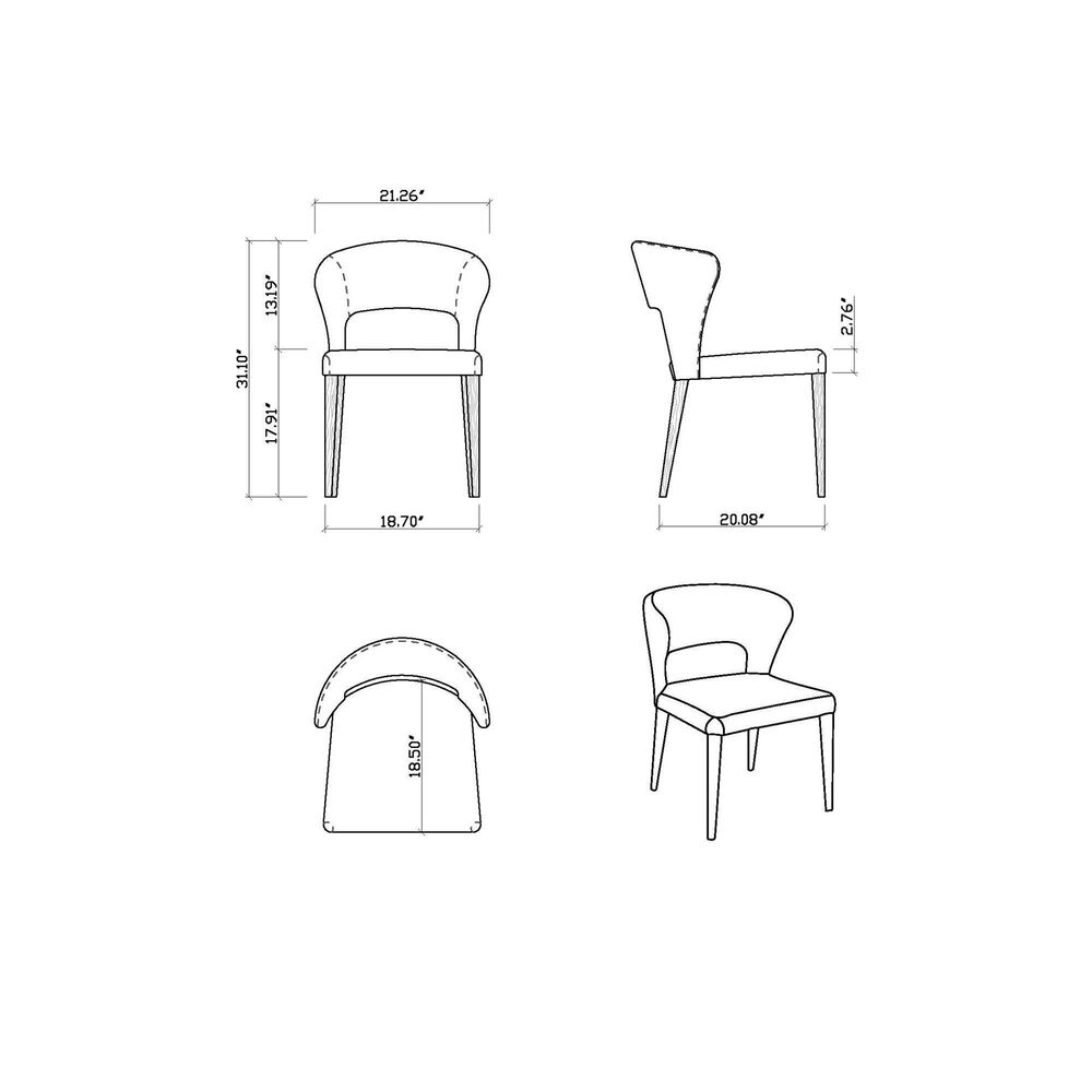 Monroe Rose Curved Open Back Side Chair in Walnut, , large