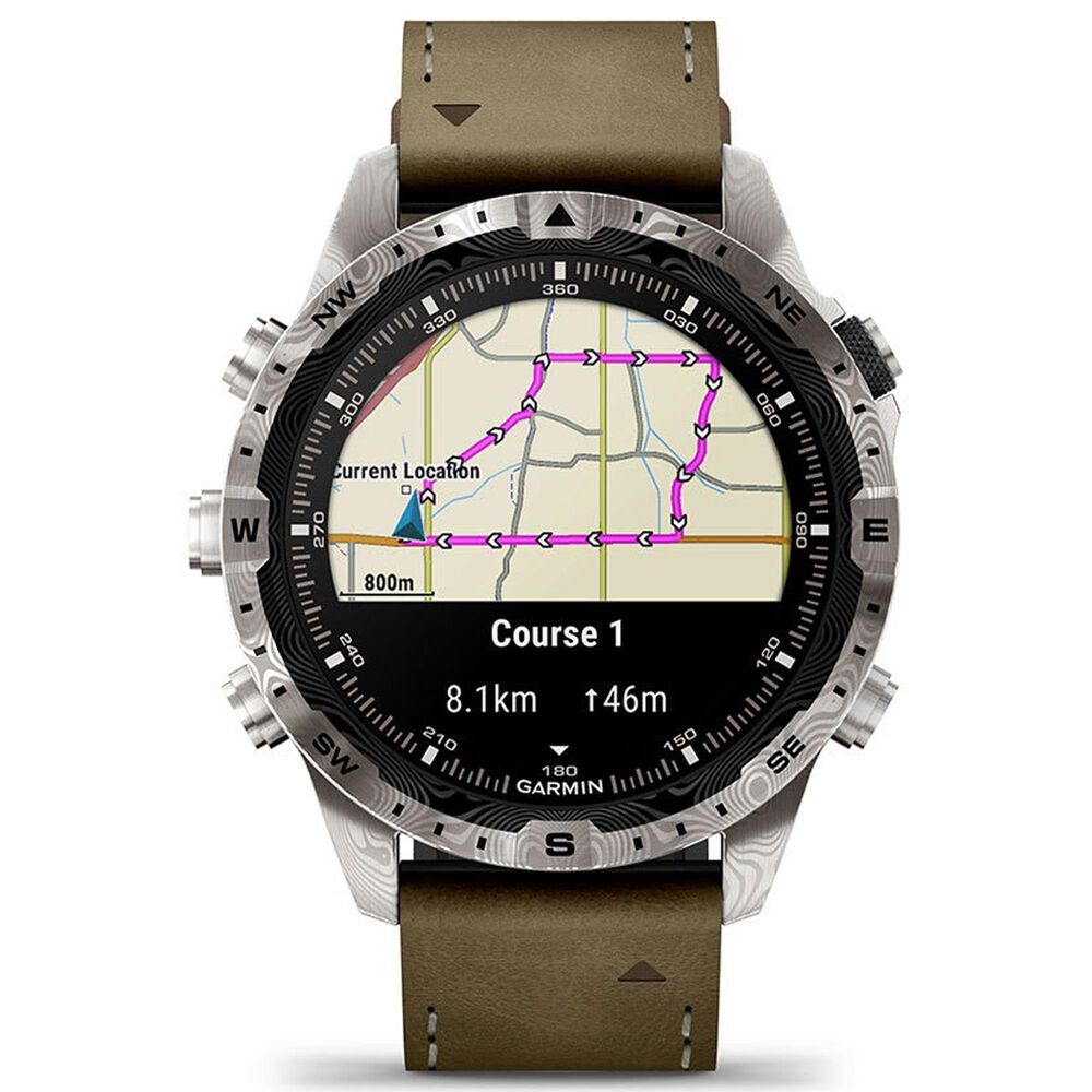 Garmin MARQ Adventurer Edition &#40;Gen 2&#41; Smartwatch 46 mm Damascus Steel Case with Brown Band, , large