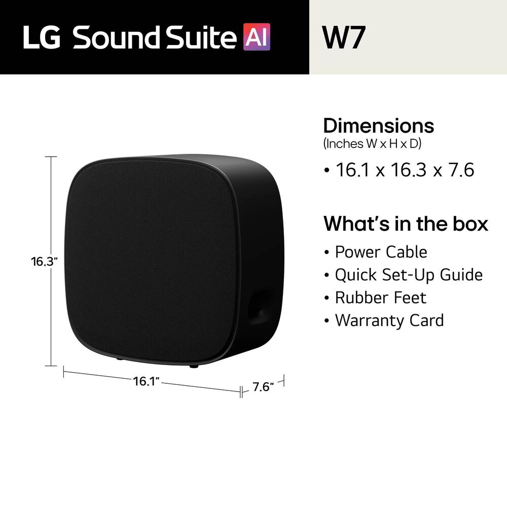 LG 8" Sound Suite W7 Wireless Subwoofer in Black, , large