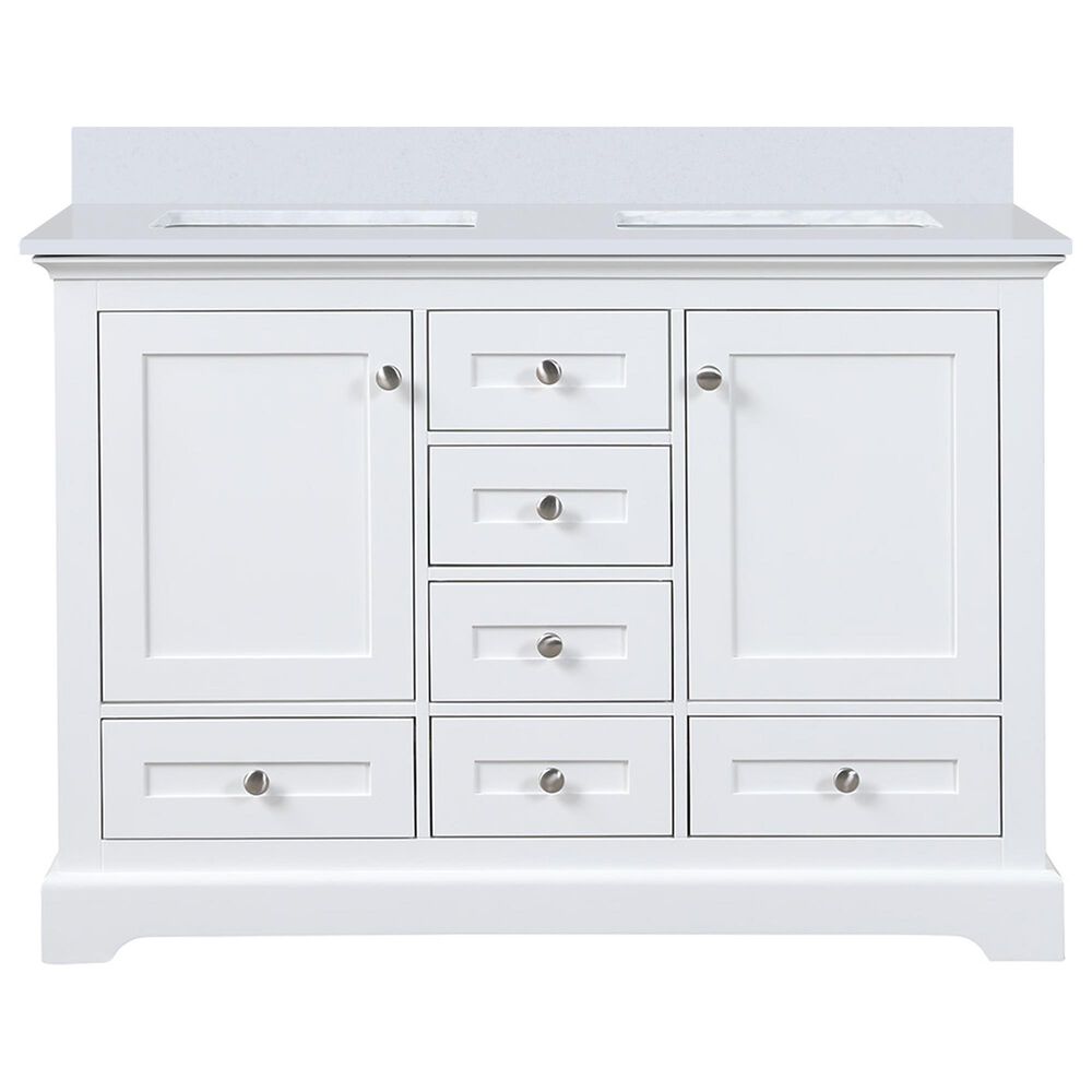 Lexora Home Dukes 48&quot; Double Bathroom Vanity in White with 2 cm White Quartz Top and Rectangular Sinks, , large