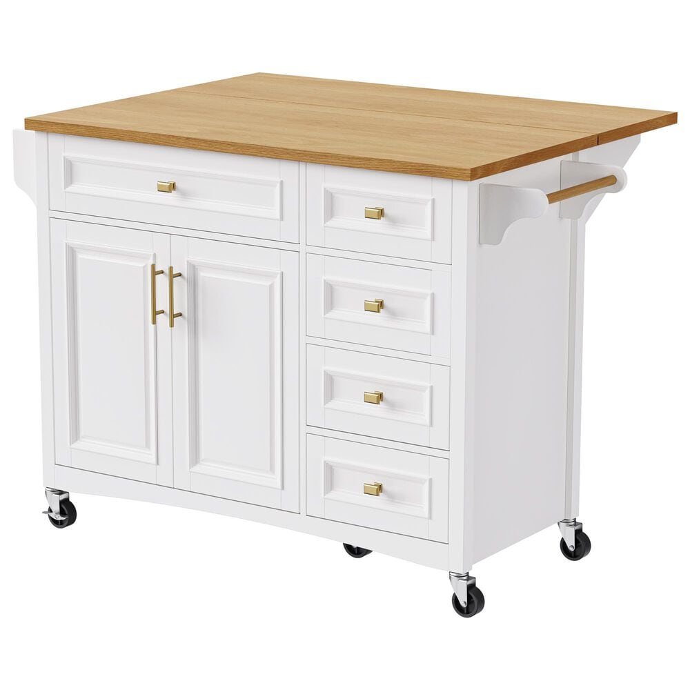 HOMLUX 52" Kitchen Island with Drop Leaf in White, , large