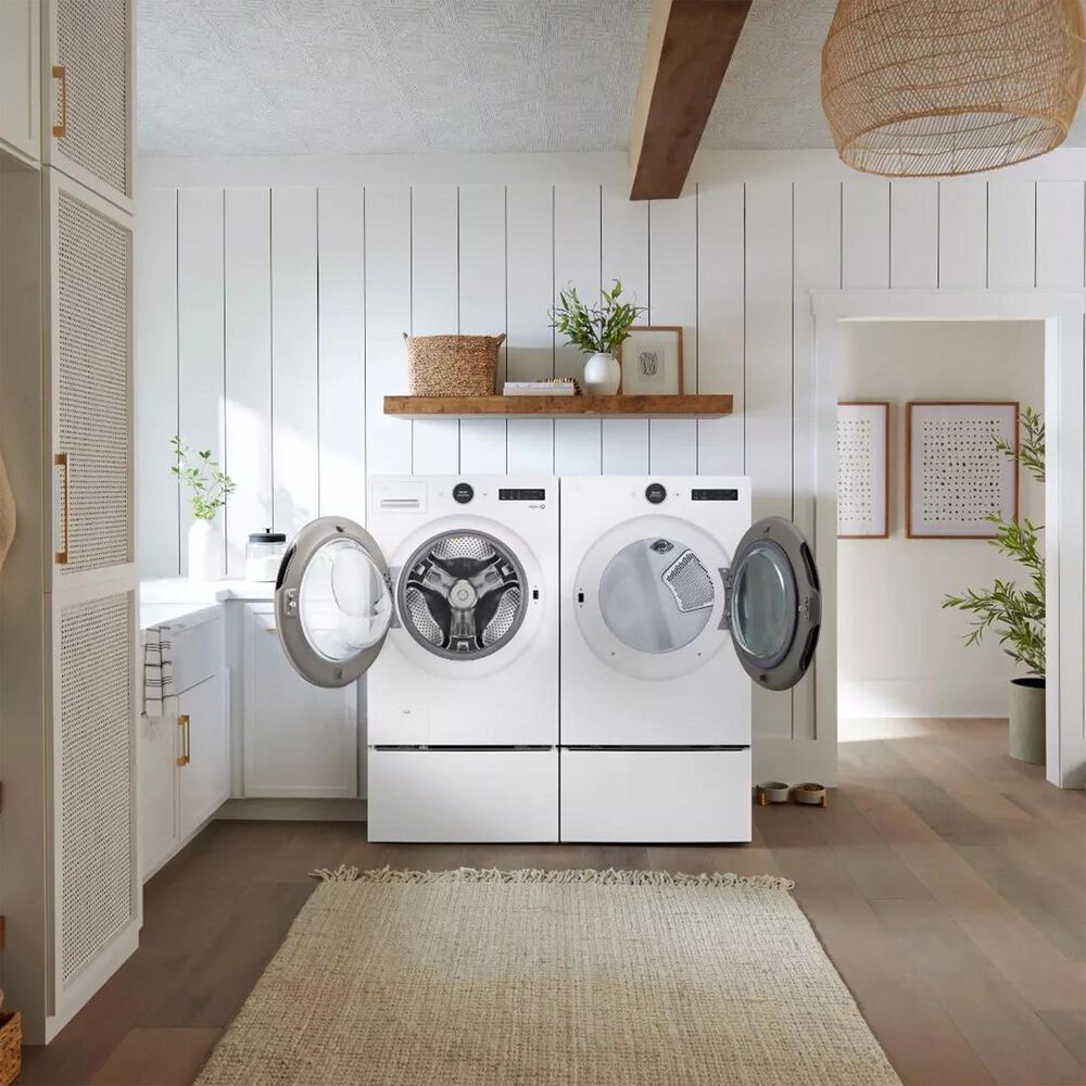 LG Front Load Washer and Gas Dryer with Pedestal in White, , large