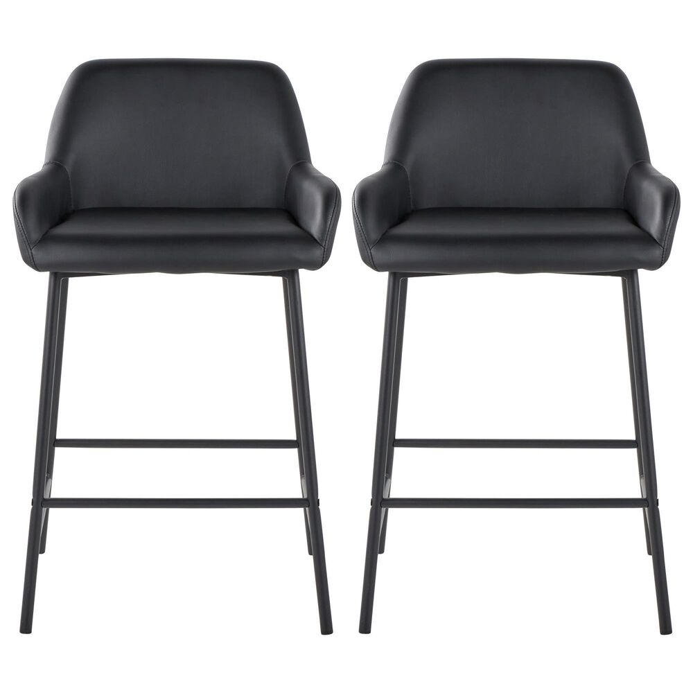LumiSource Daniella Counter Stool with Black Faux Leather Upholstery in Black (Set of 2), , large