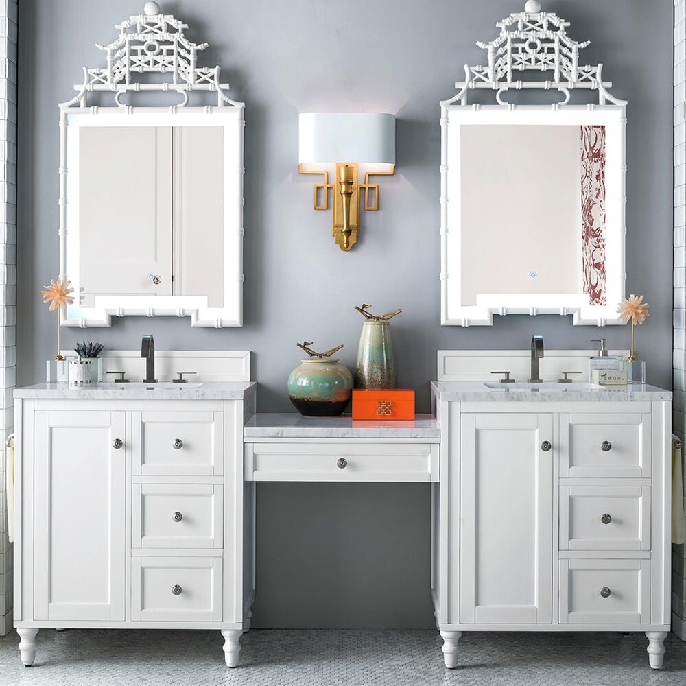 James Martin Copper Cove Encore 86" Double Vanity in Bright White with 3 cm Carrara White Marble Top, , large