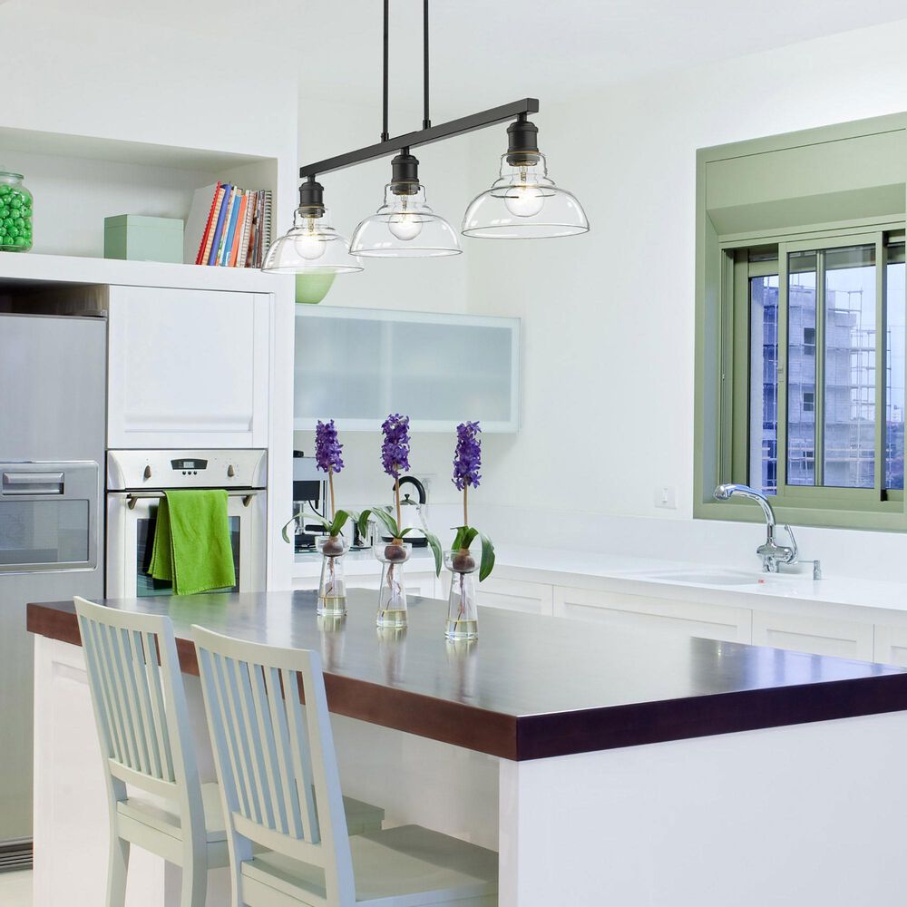 Golden Lighting Carver 3-Light Linear Pendant with Clear Shade in Matte Black, , large