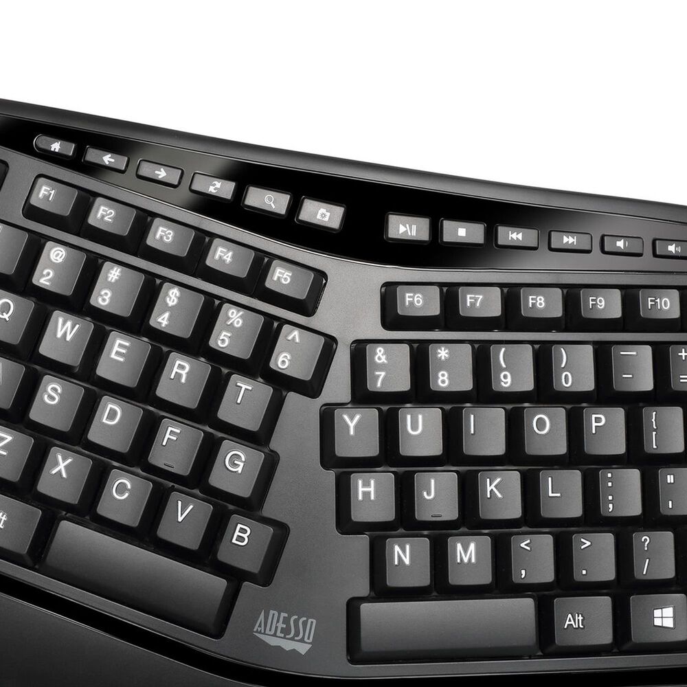 Adesso Wireless Ergo Keyboard and Laser Mouse Combo in Black, , large