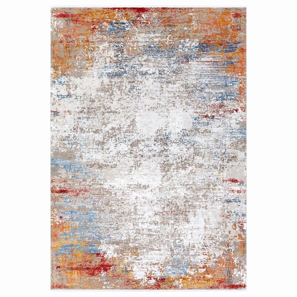 Surya Solar 12" x 15" Orange, Saffron, Red, Sky Blue, White, Gray and Charcoal Area Rug, , large