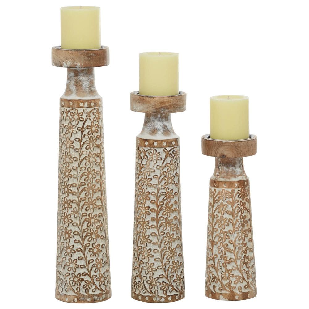 Maple and Jade Handmade Candle Holder in Golden Brown and Whitewashed &#40;Set of 3&#41;, , large