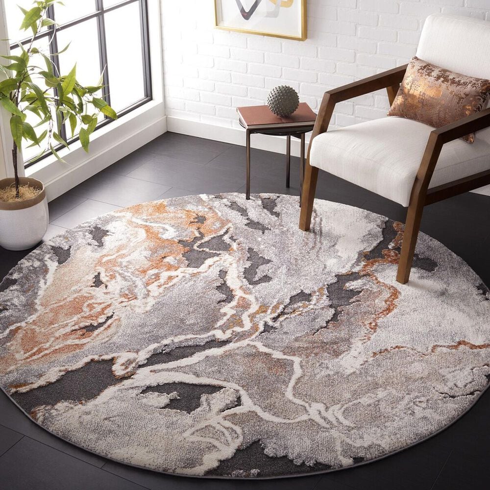 Safavieh Cyrus Shag 6&#39;7&quot; Round Dark Grey and Orange Area Rug, , large