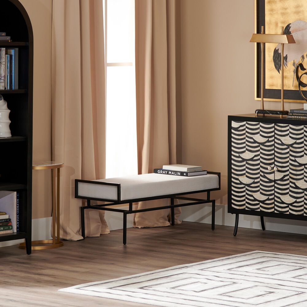 Slatehouse Zara Metal and Upholstered Bench in Black, , large